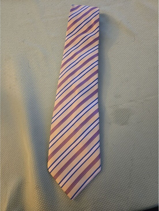 Other - Handmade 100% Silk Diagonal Striped Tie in Peach, Purple, and Blue